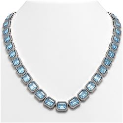 80.98 ctw Aquamarine & Diamond Micro Pave Halo Necklace 10K White Gold