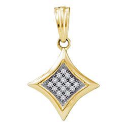 10kt Yellow Gold Round Diamond Diagonal Kite Square Cluster Pendant 1/20 Cttw