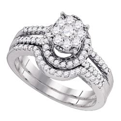 10kt White Gold Round Diamond Elevated Cluster Bridal Wedding Engagement Ring Band Set 3/4 Cttw