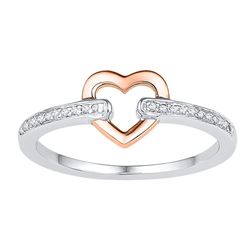 10kt White Gold Round Diamond Rose-tone Bound Heart Ring 1/12 Cttw