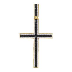 10kt Yellow Gold Mens Round Black Color Enhanced Diamond Roman Cross Charm Pendant 1-7/8 Cttw