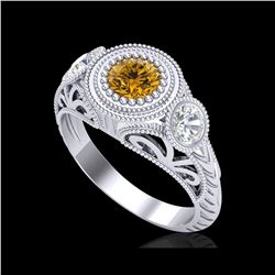 1.06 ctw Intense Fancy Yellow Diamond Art Deco Ring 18K White Gold