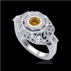 0.75 ctw Intense Fancy Yellow Diamond Art Deco Ring 18K White Gold