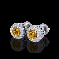 1.55 ctw Intense Fancy Yellow Diamond Art Deco Earrings 18K White Gold
