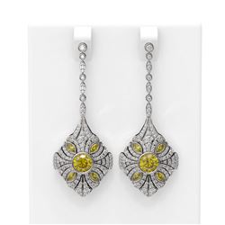 4.19 ctw Canary Citrine & Diamond Earrings 18K White Gold