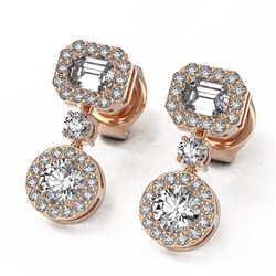 1.73 ctw Emerald Cut Diamond Designer Earrings 18K Rose Gold