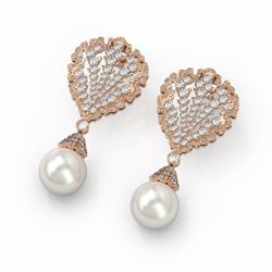 4.5 ctw Diamond and Pearl Earrings 18K Rose Gold