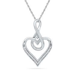 10kt White Gold Round Diamond Infinity Heart Pendant 1/12 Cttw