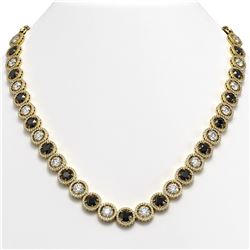 35.55 ctw Black & Diamond Micro Pave Necklace 18K Yellow Gold