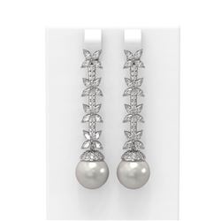 5.79 ctw Diamond and Pearl Earrings 18K White Gold