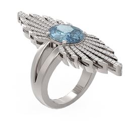 4.47 ctw Blue Topaz & Diamond Ring 18K White Gold