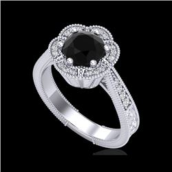 1.33 ctw Fancy Black Diamond Engagement Art Deco Ring 18K White Gold