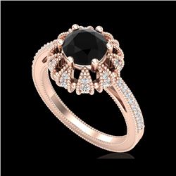 1.65 ctw Fancy Black Diamond Art Deco Micro Pave Ring 18K Rose Gold