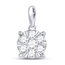 14kt White Gold Round Diamond Flower Cluster Pendant 1/2 Cttw