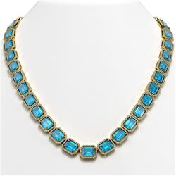 79.01 ctw Swiss Topaz & Diamond Micro Pave Halo Necklace 10K Yellow Gold