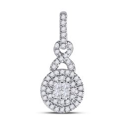 14kt White Gold Princess Diamond Fashion Cluster Pendant 1/2 Cttw