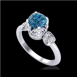 1.75 ctw Fancy Intense Blue Diamond Art Deco Ring 18K White Gold
