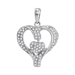 10kt White Gold Round Diamond Heart Pendant 1/6 Cttw
