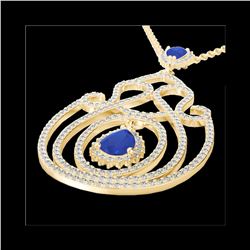 3.20 ctw Sapphire & Micro Pave Diamond Heart Necklace 14K Yellow Gold