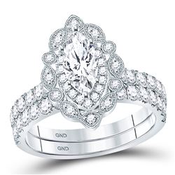 14kt White Gold Marquise Diamond Bridal Wedding Engagement Ring Band Set 2.00 Cttw