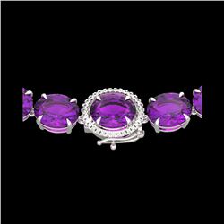 175 ctw Amethyst & Diamond Micro Eternity Necklace 14K White Gold
