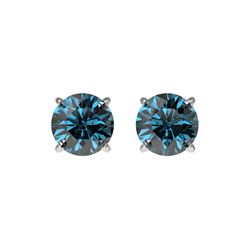 1.08 ctw Certified Intense Blue Diamond Stud Earrings 10K White Gold