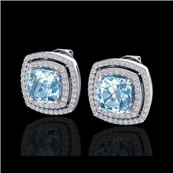 4.05 ctw Sky Blue Topaz & Micro VS/SI Diamond Earrings 18K White Gold