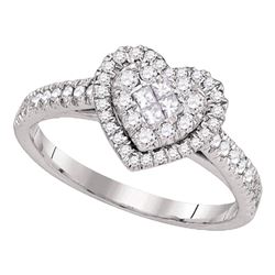 14kt White Gold Princess Round Diamond Heart Cluster Ring 1/2 Cttw