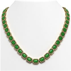 56.69 ctw Jade & Diamond Micro Pave Halo Necklace 10K Yellow Gold