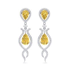 14.09 ctw Canary Citrine & VS Diamond Earrings 18K White Gold