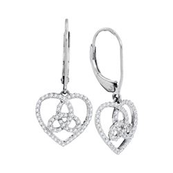 10kt White Gold Round Diamond Triquetra Heart Trinity Dangle Earrings 1/5 Cttw