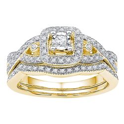 10kt Yellow Gold Round Diamond Twist Bridal Wedding Engagement Ring Band Set 1/4 Cttw