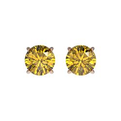 1 ctw Certified Intense Yellow Diamond Stud Earrings 10K Rose Gold