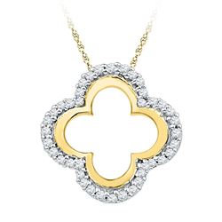 10kt Yellow Gold Round Diamond Quatrefoil Cutout Pendant 1/8 Cttw