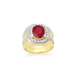 4.75 ctw Ruby & Diamond Men's Ring 10K Yellow Gold