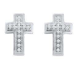 10kt White Gold Round Diamond Small Cross Screwback Earrings 1/10 Cttw