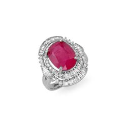 5.75 ctw Ruby & Diamond Ring 18K White Gold