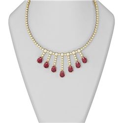 39.27 ctw Ruby & Diamond Necklace 18K Yellow Gold
