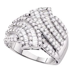 14kt White Gold Round Baguette Diamond Bypass Fashion Ring 1-3/4 Cttw