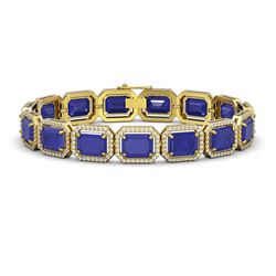 38.61 ctw Sapphire & Diamond Micro Pave Halo Bracelet 10K Yellow Gold