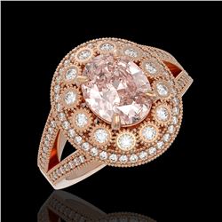 3.95 ctw Certified Morganite & Diamond Victorian Ring 14K Rose Gold