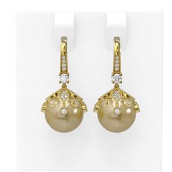 1 ctw Diamond and Pearl Earrings 18K Yellow Gold