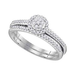 10kt White Gold Round Diamond Cluster Bridal Wedding Engagement Ring Band Set 1/3 Cttw