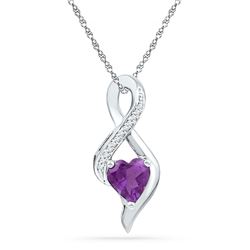 10kt White Gold Lab-Created Amethyst Heart Solitaire Infinity Pendant 1/20 Cttw