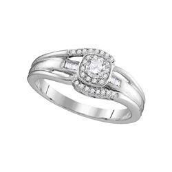 10kt White Gold Round Diamond Solitaire Halo Bridal Wedding Engagement Ring 1/2 Cttw