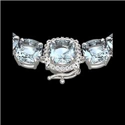 87 ctw Sky Blue Topaz & VS/SI Diamond Micro Necklace 14K White Gold