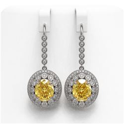 15.44 ctw Canary Citrine & Diamond Victorian Earrings 14K White Gold