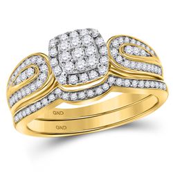 10kt Yellow Gold Round Diamond Cluster Bridal Wedding Engagement Ring Band Set 1/2 Cttw