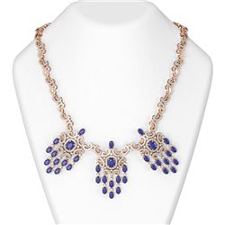 39.62 ctw Sapphire & Diamond Necklace 18K Rose Gold