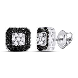 10kt White Gold Round Black Color Enhanced Diamond Square Frame Cluster Earrings 1/4 Cttw